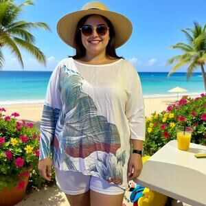 GO Couture Women XL Oversized Knit Tunic Top 3/4Sleeve Micro Modal Soft Luxury